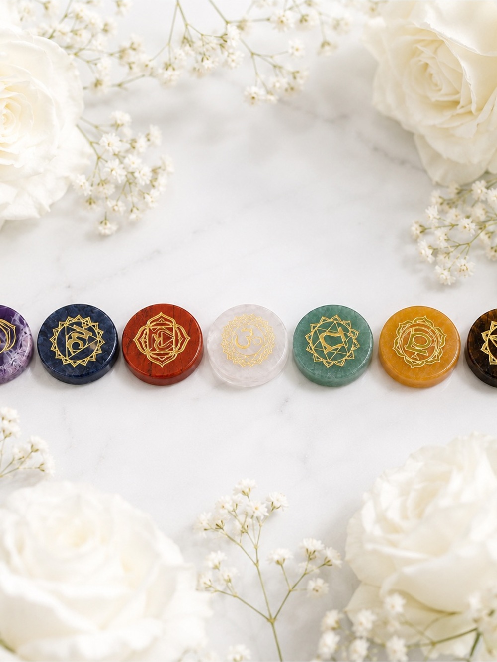 Seven Chakra Gemstone Token Discs - Multicolor Set - Picture 4 of 4
